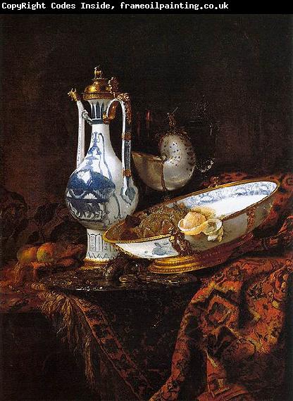 Willem Kalf Still-Life with an Aquamanile, Fruit, and a Nautilus Cup